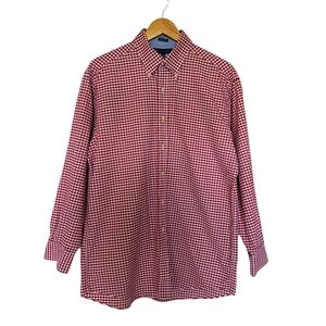 Tommy Hilfiger Button Down Shirt Red Gingham Plaid Men Size L 16 32-33 Christmas